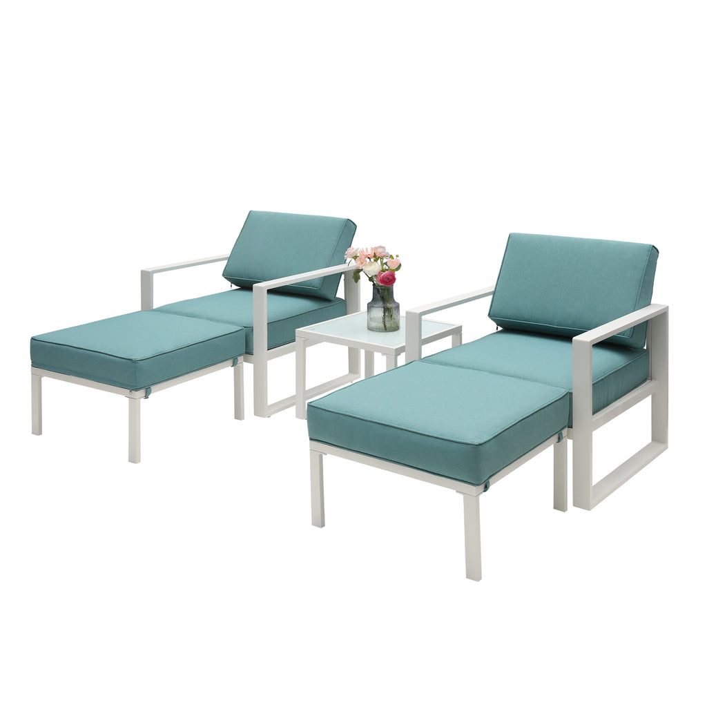 5 Pcs Patio Furniture Set Aluminum Frame Outdoor Sectional Sofa with Ottomans and Coffee, White P538