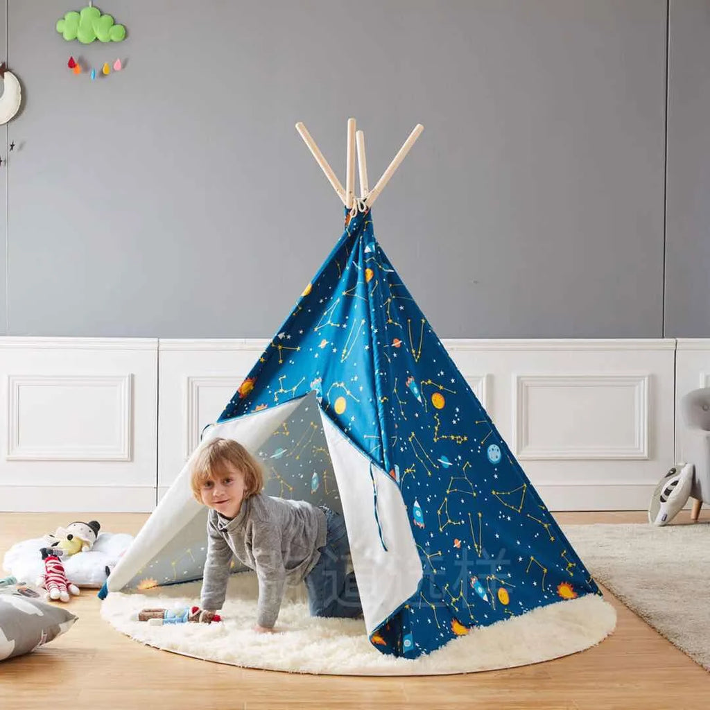Glow in the Dark Starry Sky Kids Foldable Canvas Play Teepee Tent A68802