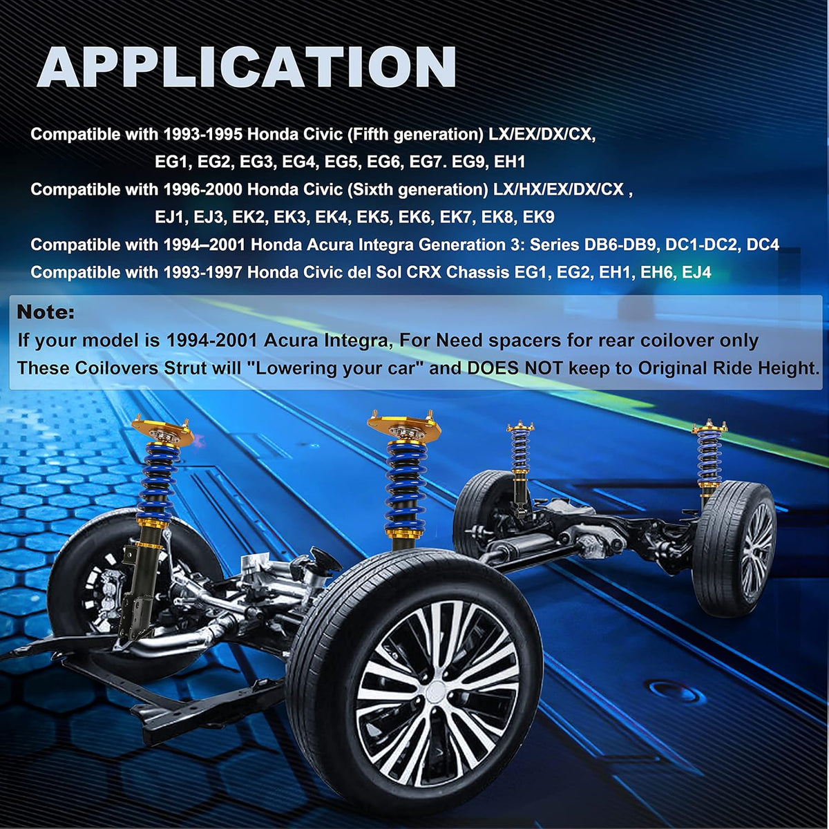 Set of 4 Adjustable Height Coilovers Struts Shock Absorber Assembly I54399