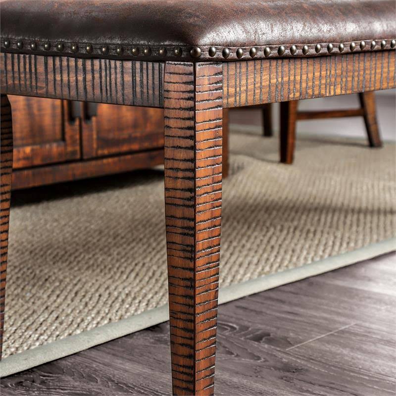 Solid Wood Nailhead Trim Bench in Dark Oak D60053