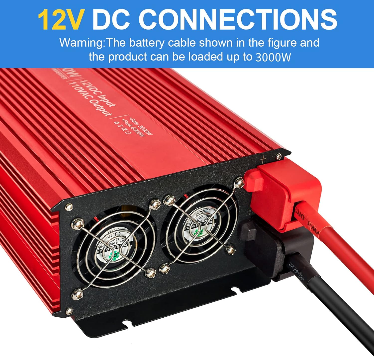 3000W Power Inverter with Dual AC Outlets & USB Port, DC12 to 24V, Modified Sine Wave G979751