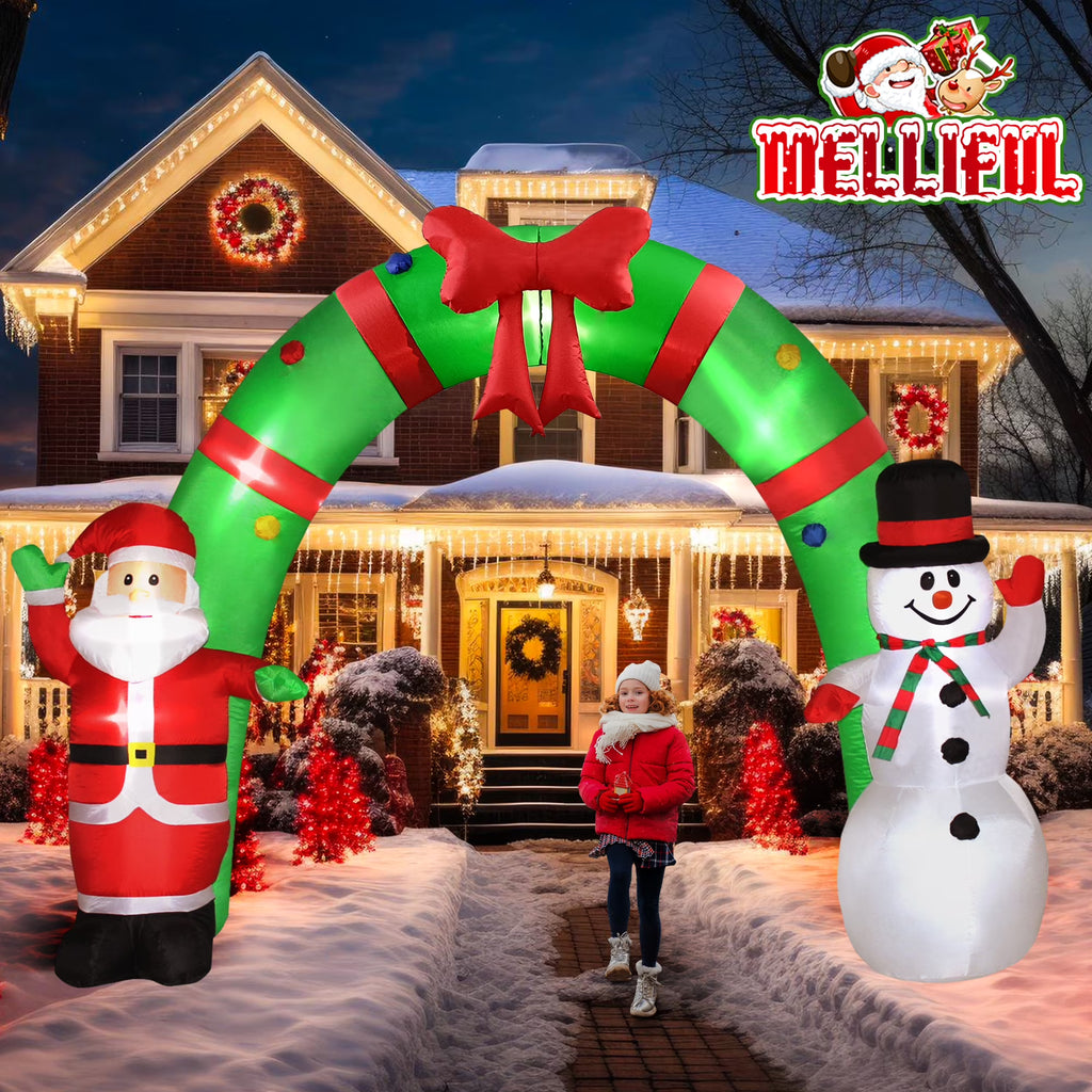 10FT Christmas Inflatable Archway Santa Claus and Snowman with LED Lights G724