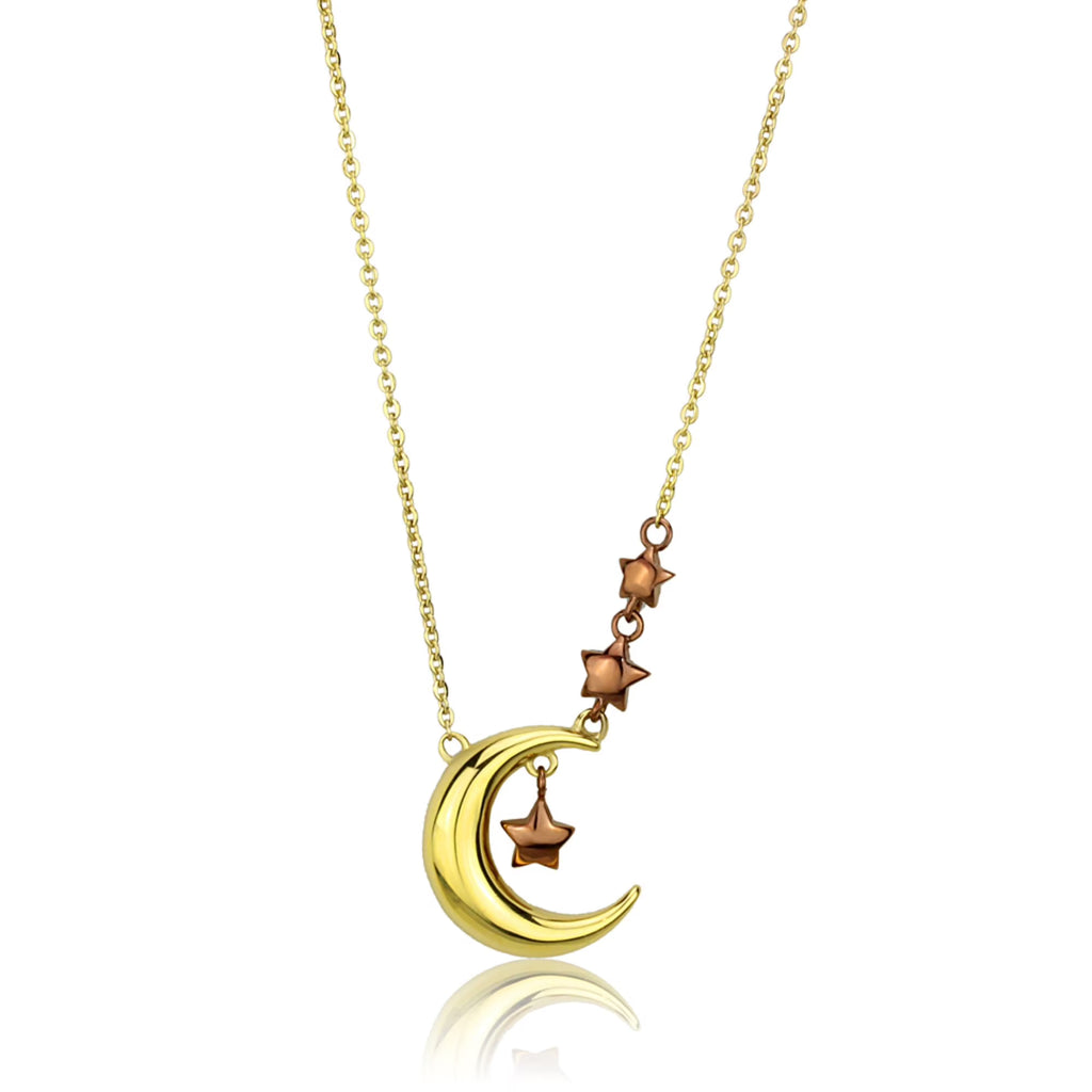 Ion Plated Gold and Light Brown Stainless Steel Chain Pendant F37520