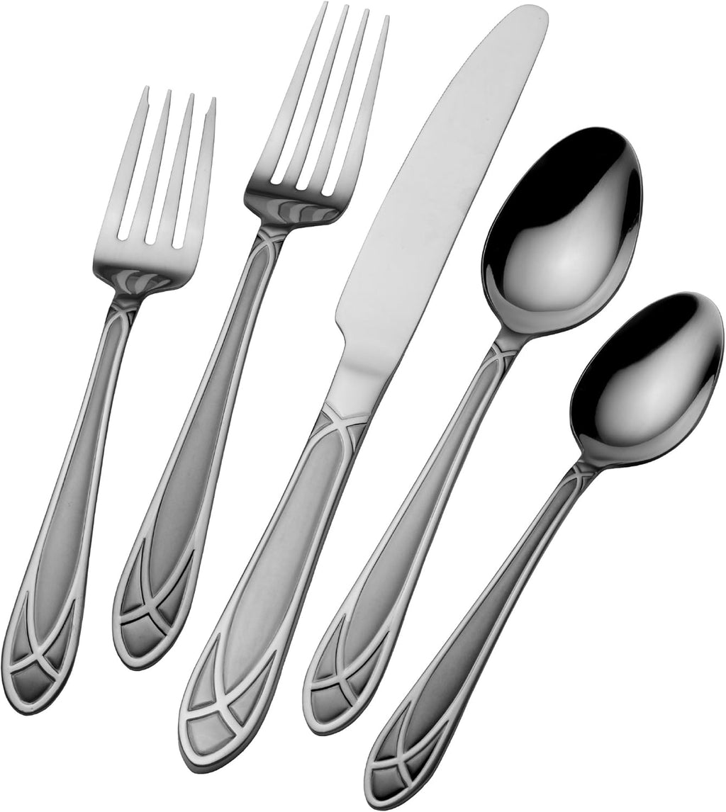 45-Piece Stainless Steel Flatware Set with Serving Utensil Set and Metal Storage Caddy Y6589