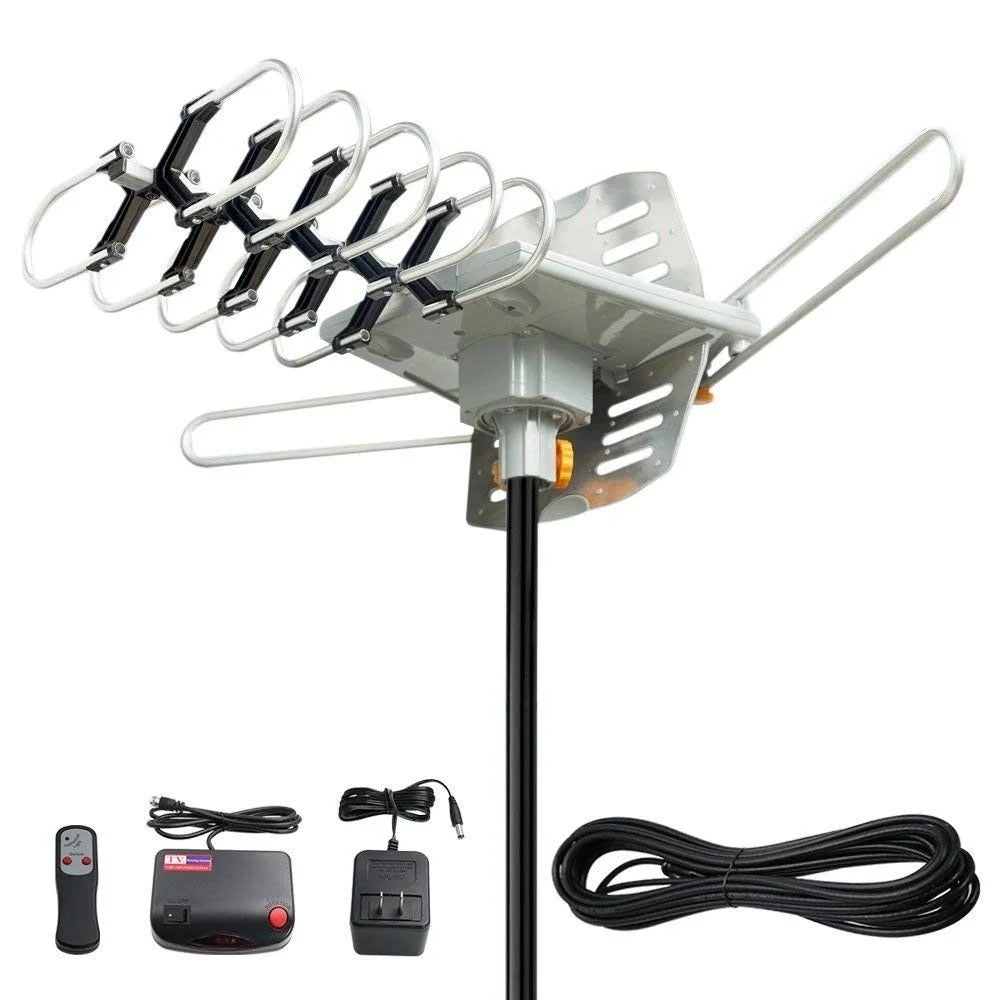 Outdoor 4K Motorized TV Antenna with Roof Tripod Mount Pole 360 Degree Rotation OTA Amplified HD Z63343