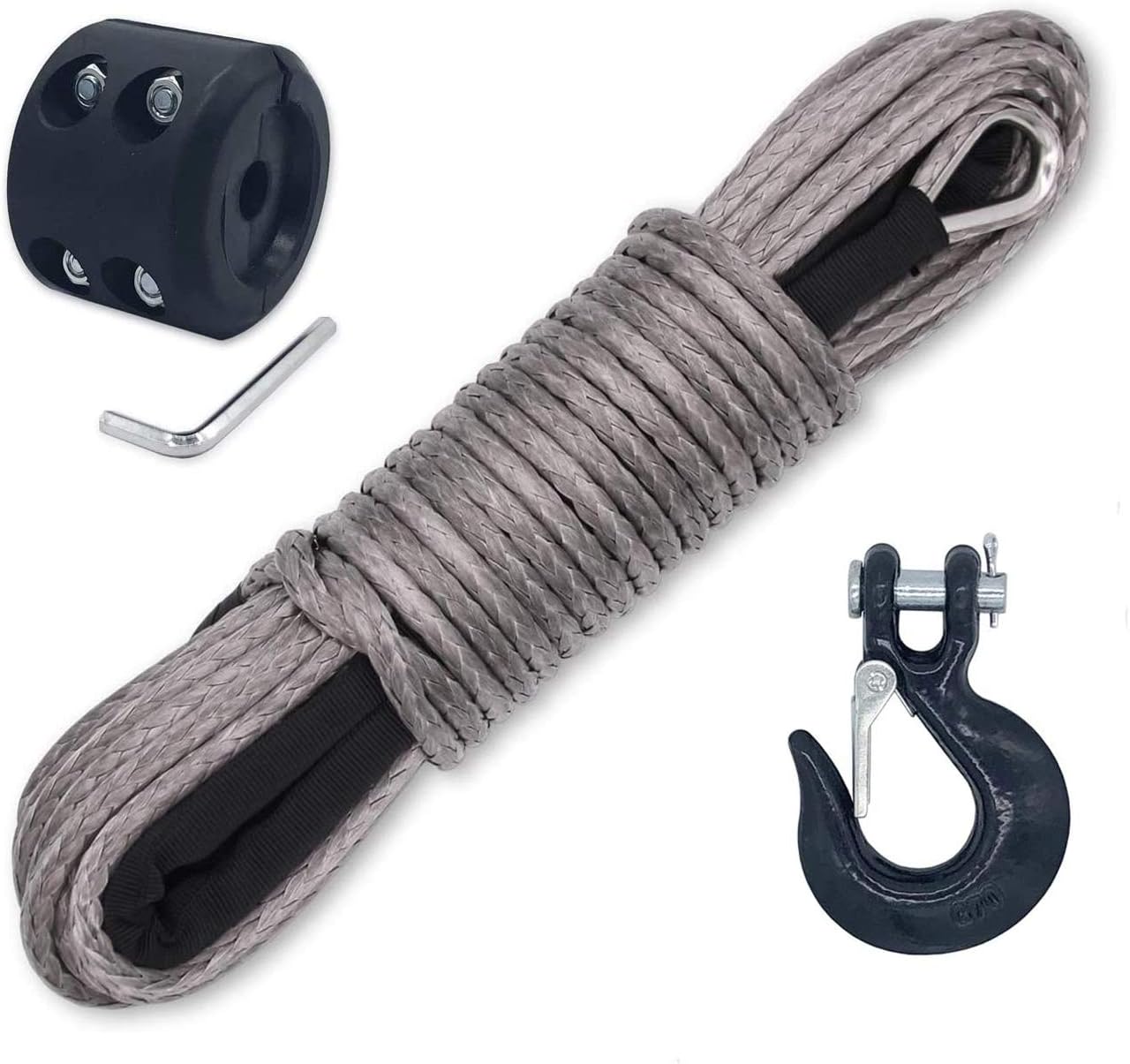 50 Feet 8500LBs Synthetic Winch Line Rope with Hook and Stopper (Blue, 1/4 inch) J84879