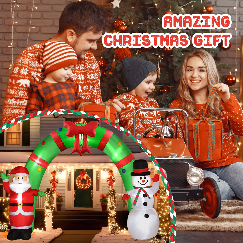 10FT Christmas Inflatable Archway Santa Claus and Snowman with LED Lights G724