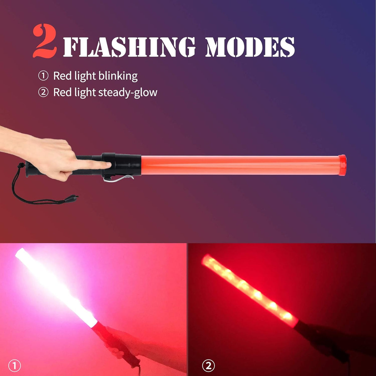 8 Pack 21-inch Safety Traffic Control Wand with 2 Flashing Modes J75506