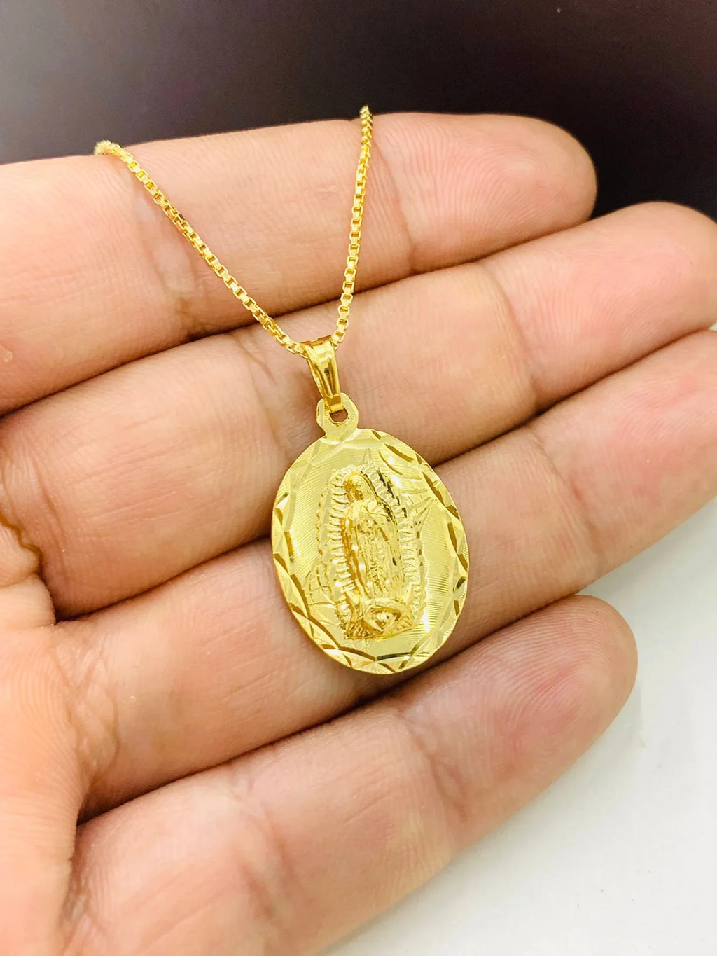 14K Gold Filled Virgen de Guadalupe Necklace Pendant 26x18mm 20" S867155