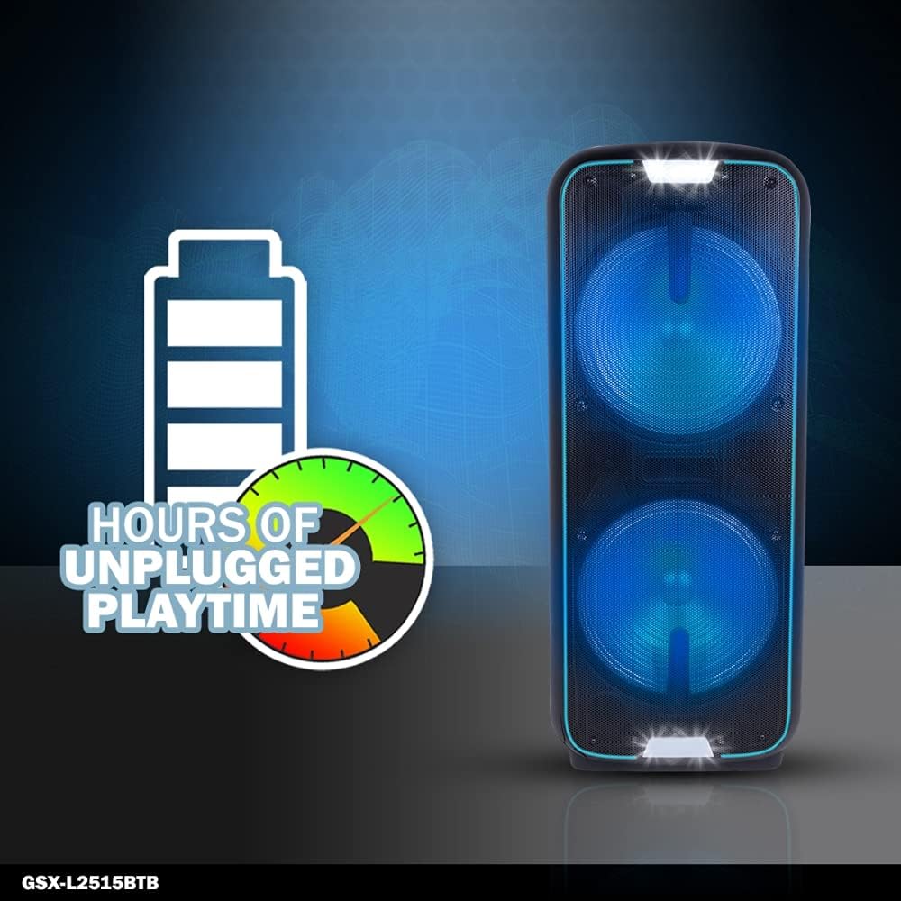 Wireless Rechargeable Portable Bluetooth LED PA System Speaker with 15 Inch Woofers and Karaoke Microphone L2222