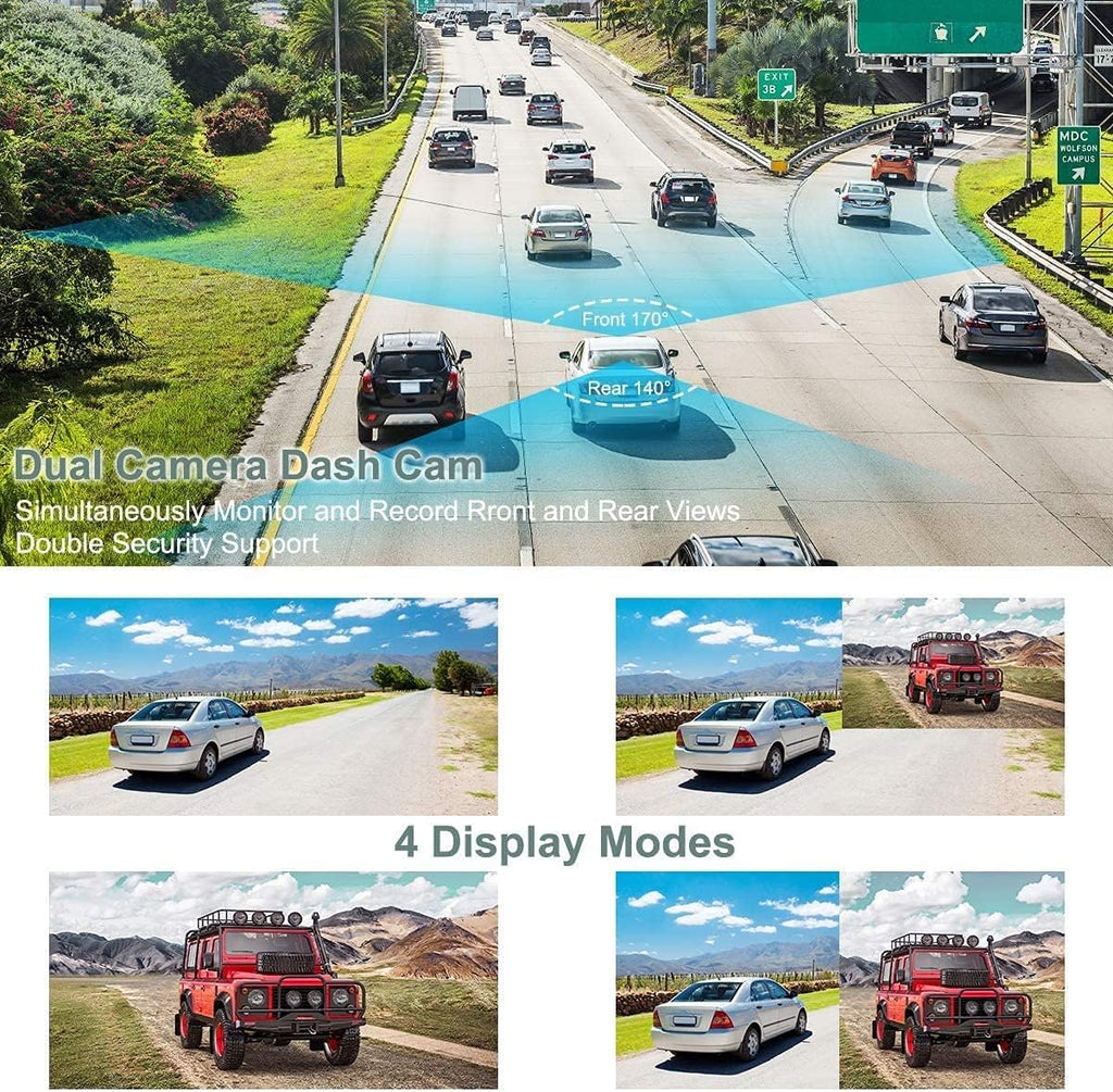 Dash Cam Front and Rear 1080P Full HD Dual Dash Cam 3 IPS Screen Night Vision 170° Wide Angle Motion Detection Parking Monitor G-Sensor with SD Card Pack of 2 U851175