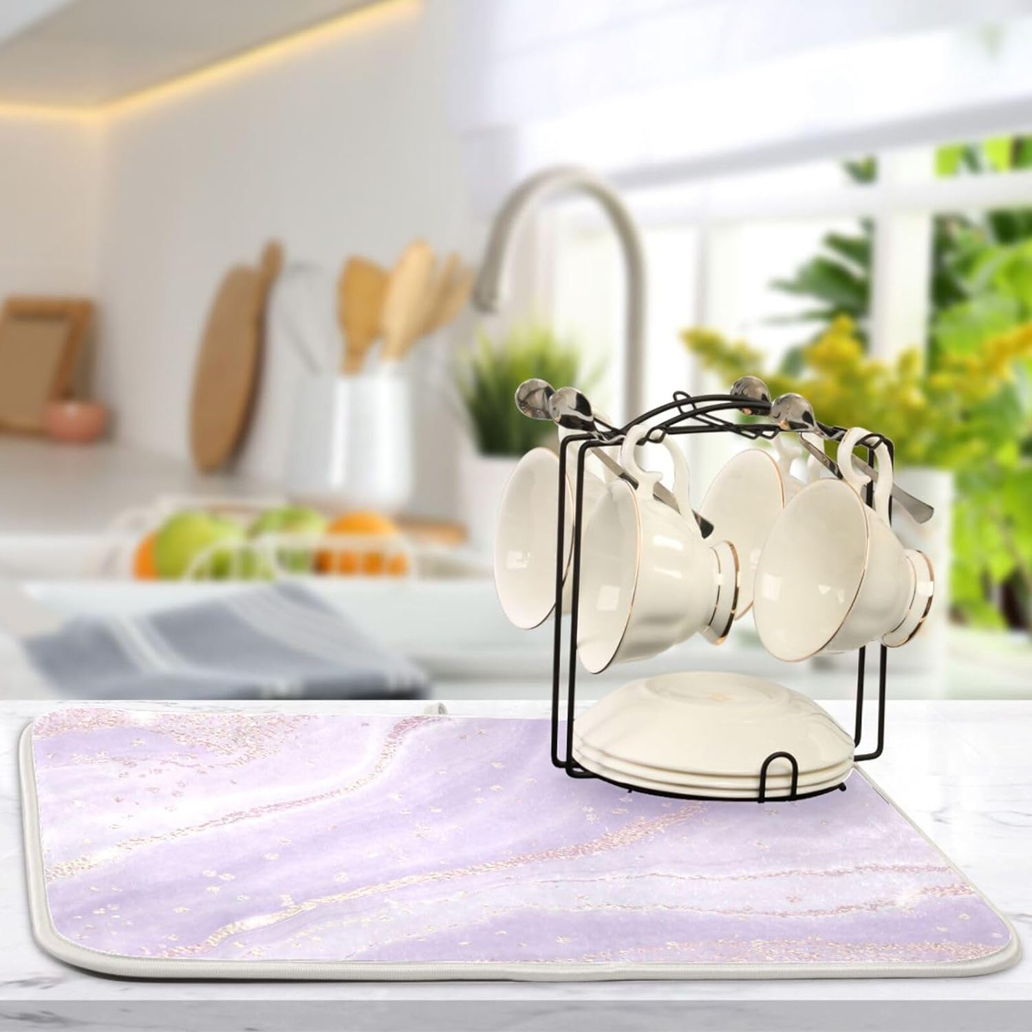 Purple Marble Composite Sponge Dish Drying Mat (16x18Inch) X79990