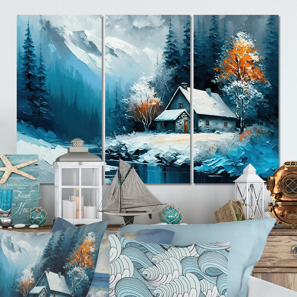 Cabin In The Woods In Winter I Canvas Art Print - 3 Panels 36 in. wide x 28 in. high L72469