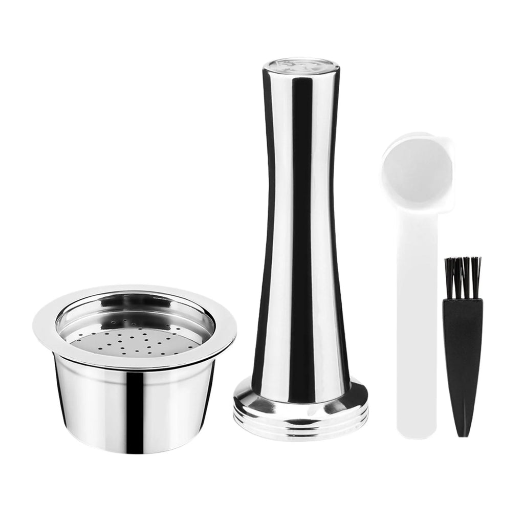 Stainless Steel Reusable Coffee Capsule with Spoon and Brush, 4Pcs Set Y27039