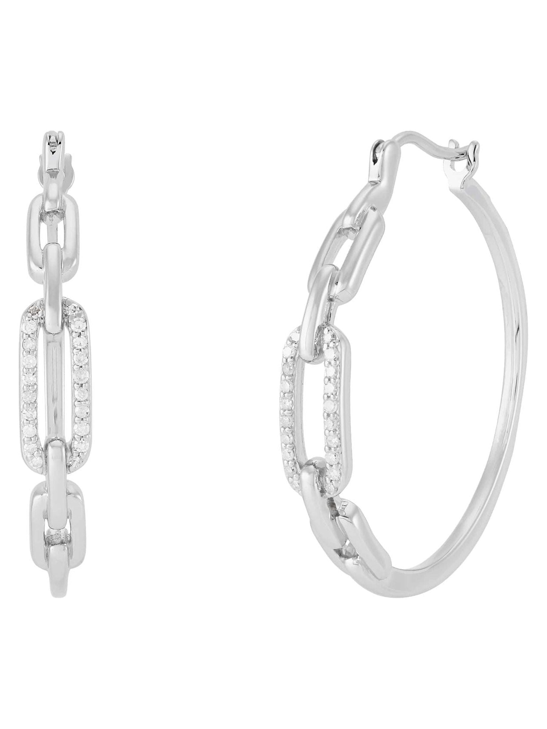 1/6 cttw Diamond 30 mm Chain Front Hoop Earrings in Sterling Silver Z9683