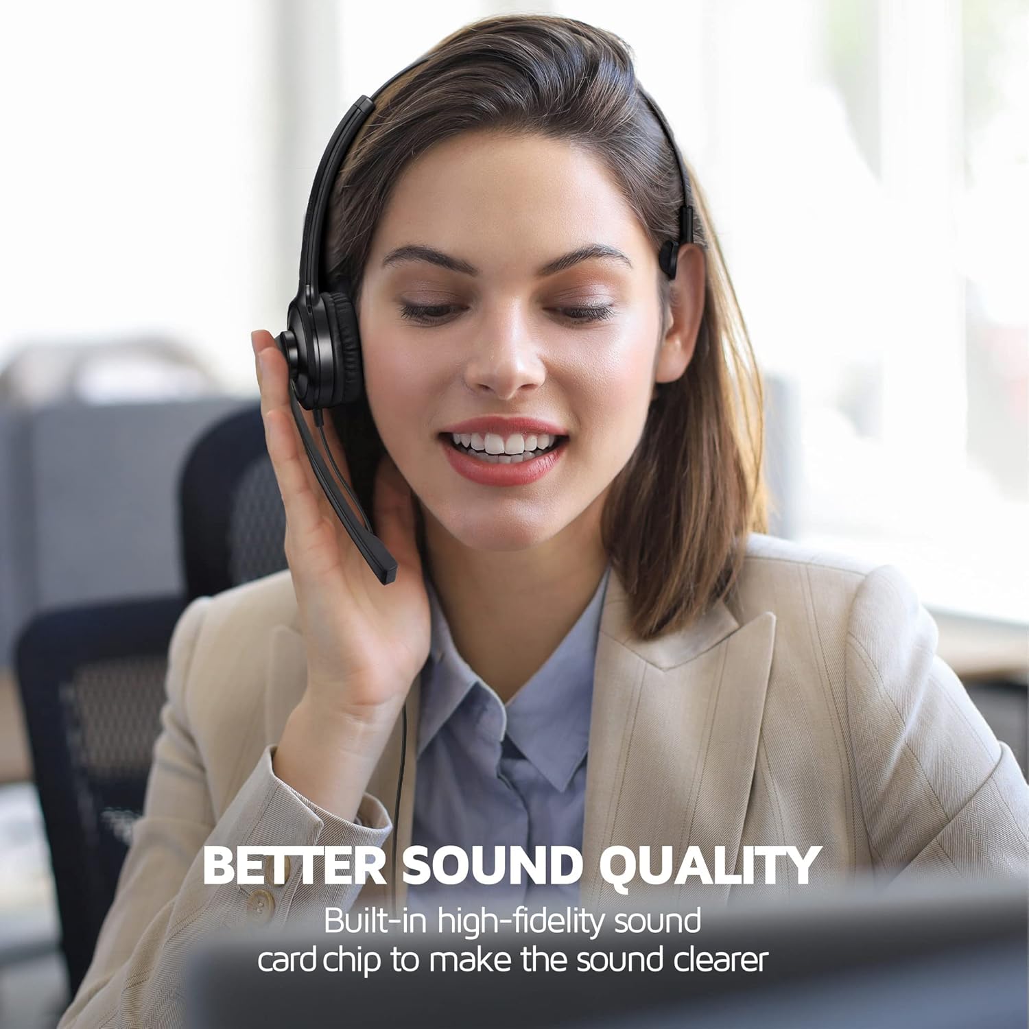 USB Headset with Microphone, Noise Cancelling Mic, On-Ear, Pack of 2 N163