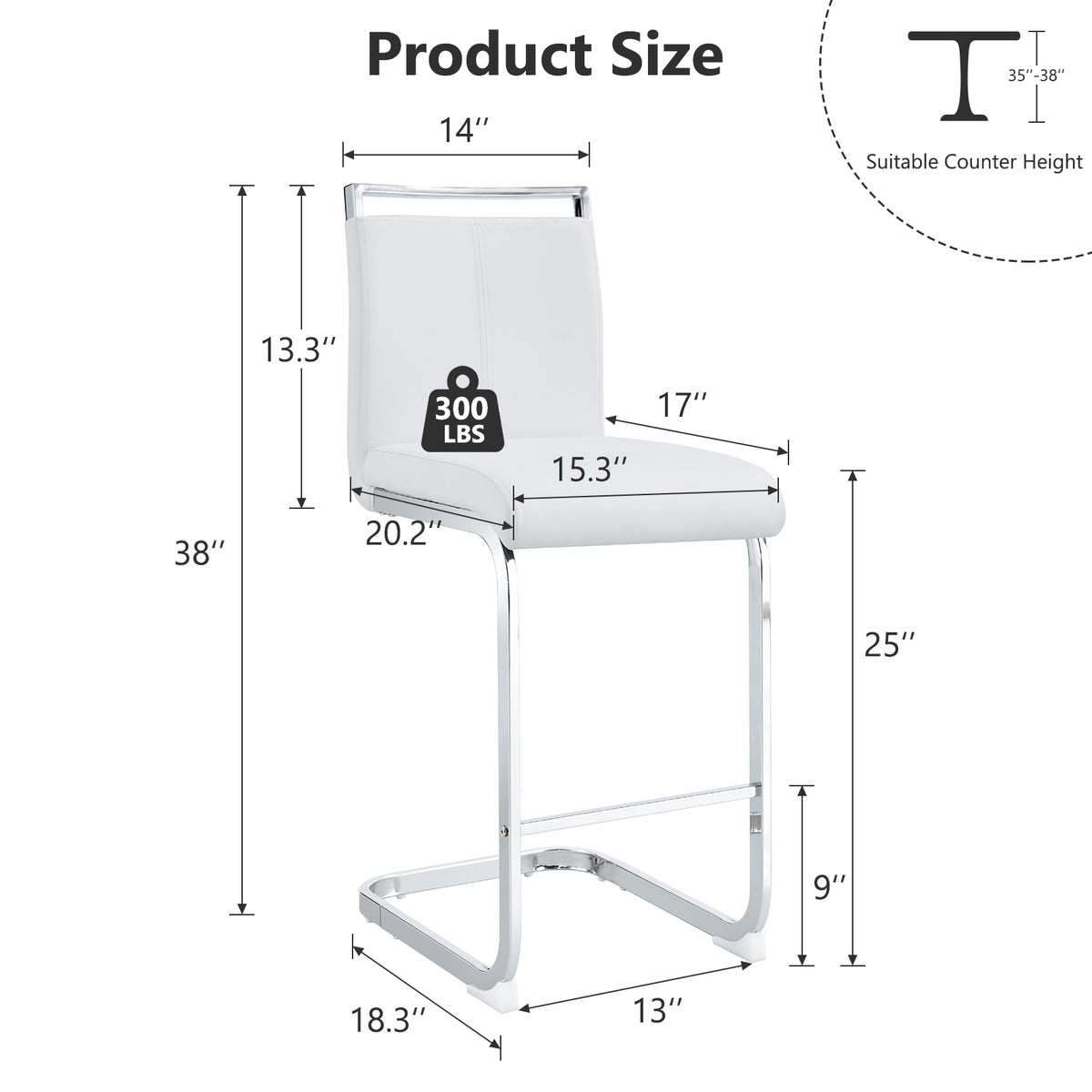 White Leather Counter Height Bar Stools Set of 2 I7621