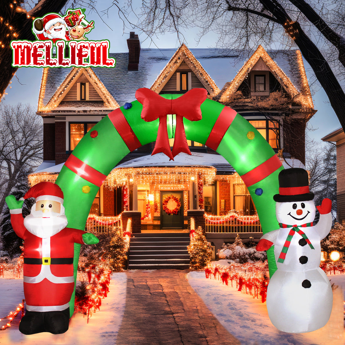 10FT Christmas Inflatable Archway Santa Claus and Snowman with LED Lights G724
