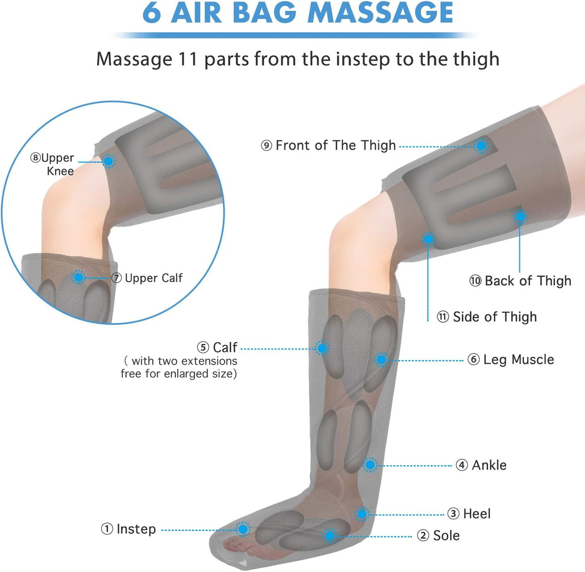 Air Compression Leg Massager with 2 Extensions J134