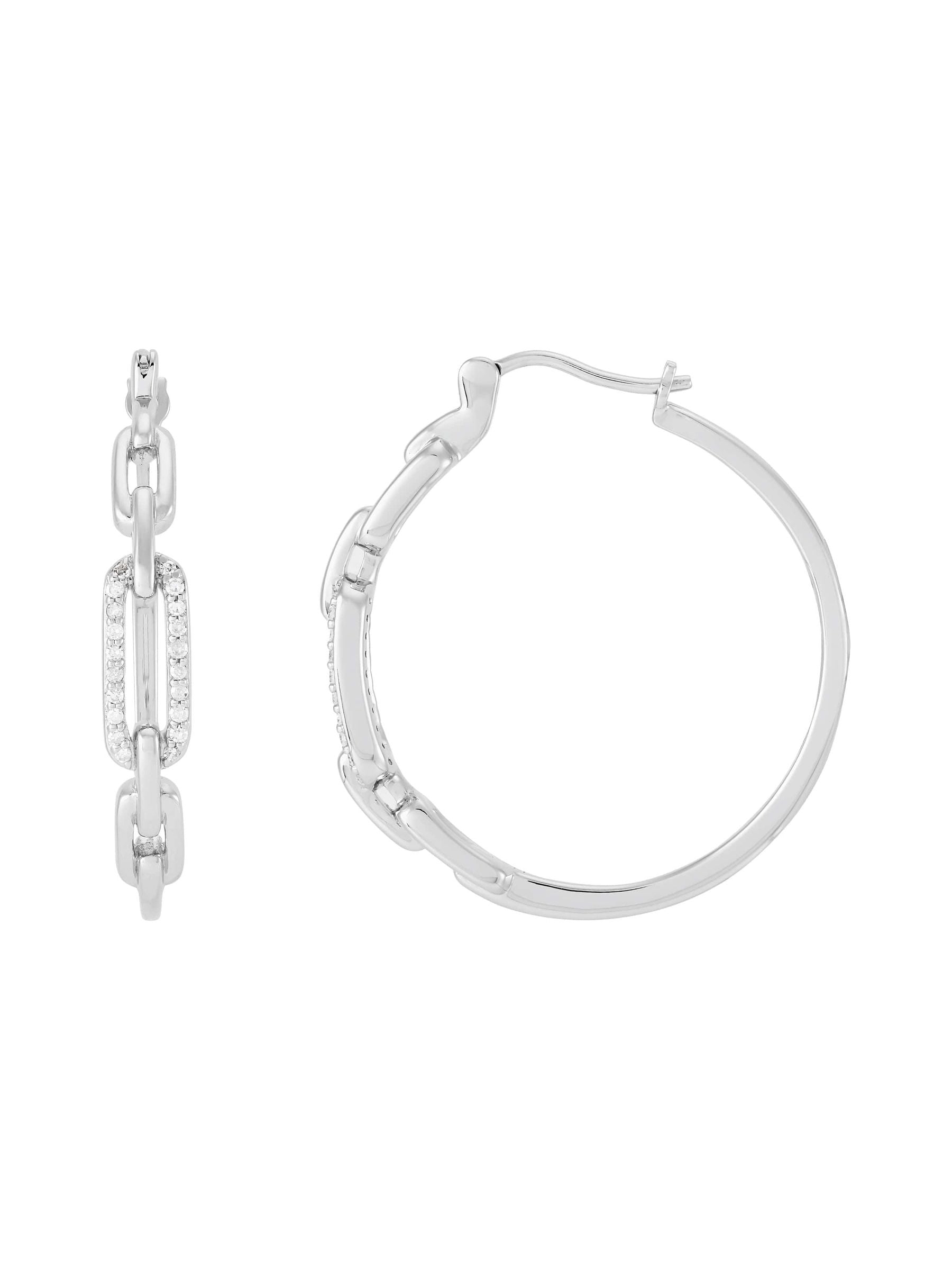 1/6 cttw Diamond 30 mm Chain Front Hoop Earrings in Sterling Silver Z9683