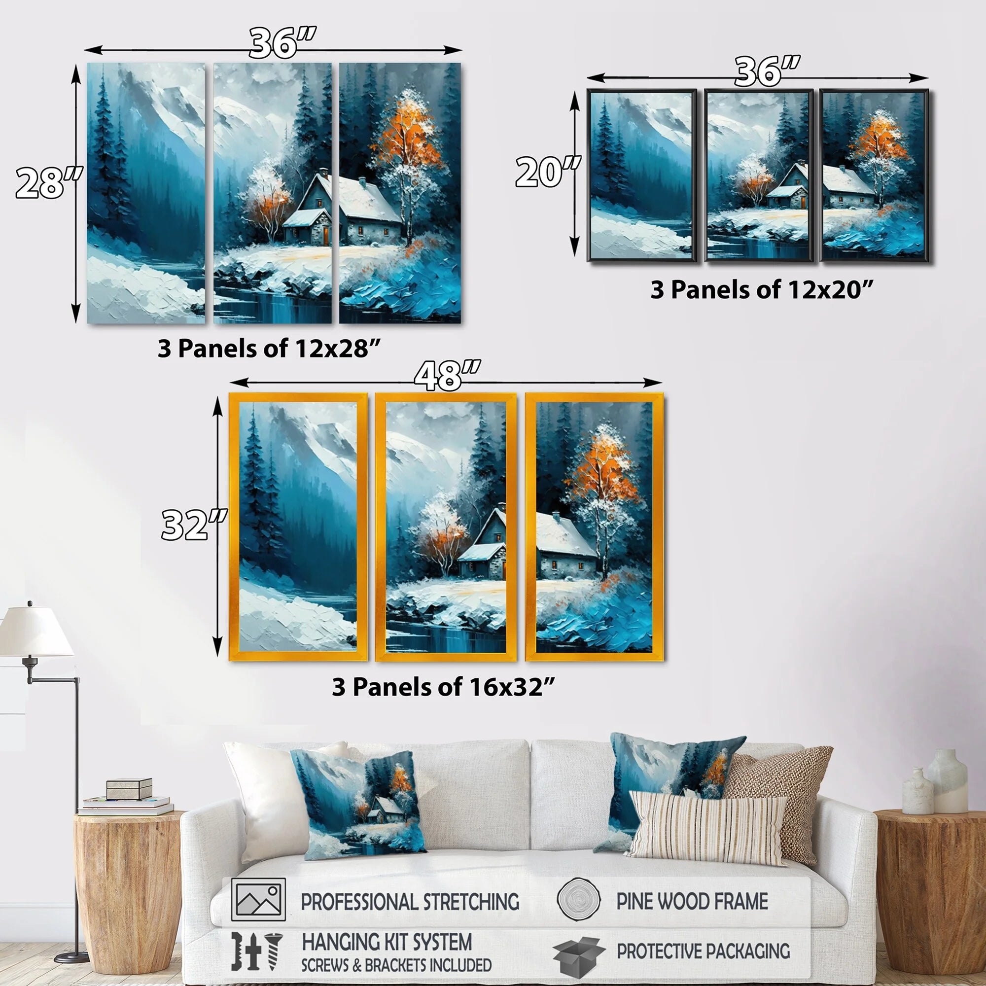 Cabin In The Woods In Winter I Canvas Art Print - 3 Panels 36 in. wide x 28 in. high L72469