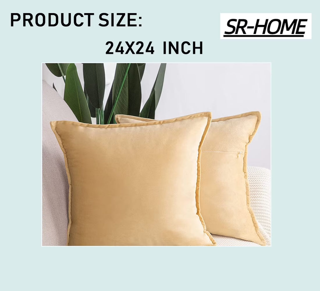 Set of 2 Velvet Decorative Throw Pillow Covers Square with Fringe Cushion Case M89702