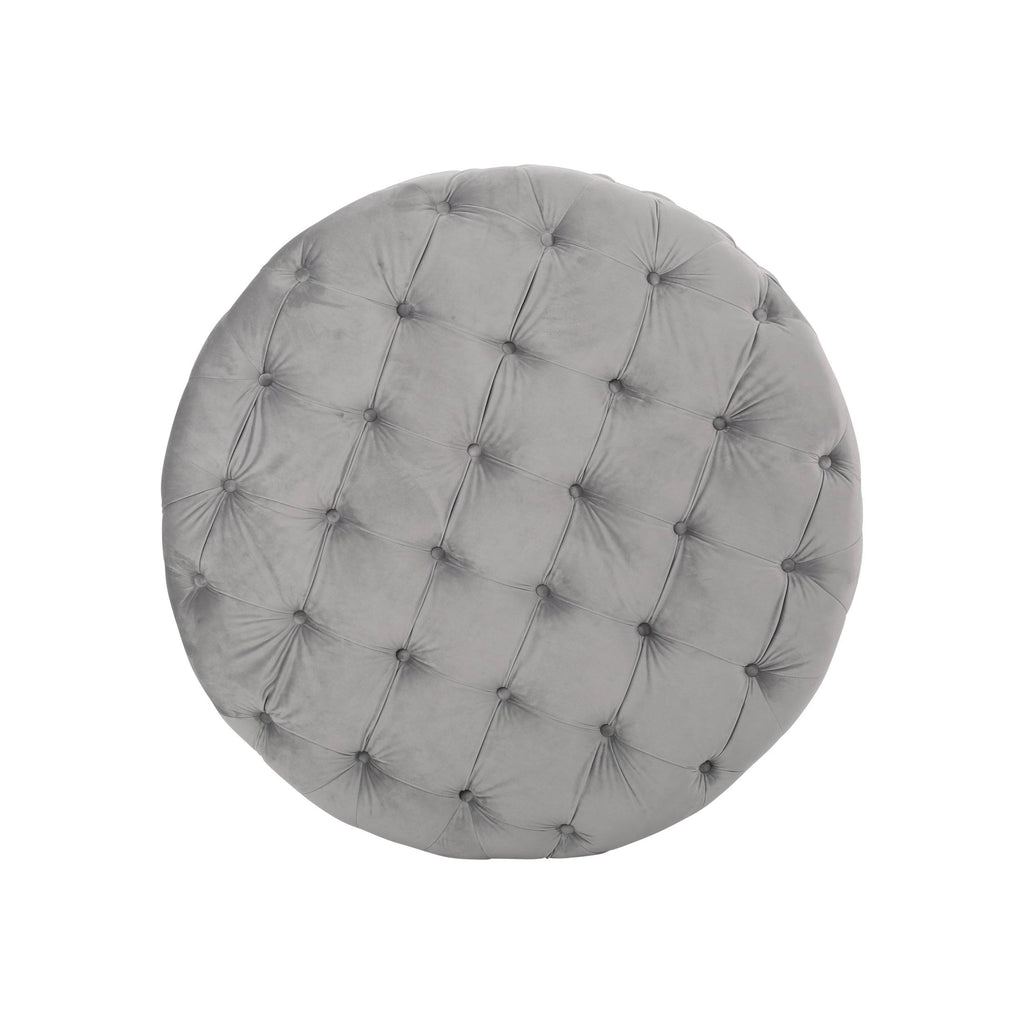 Gray Round Tufted Velvet Ottoman U721957