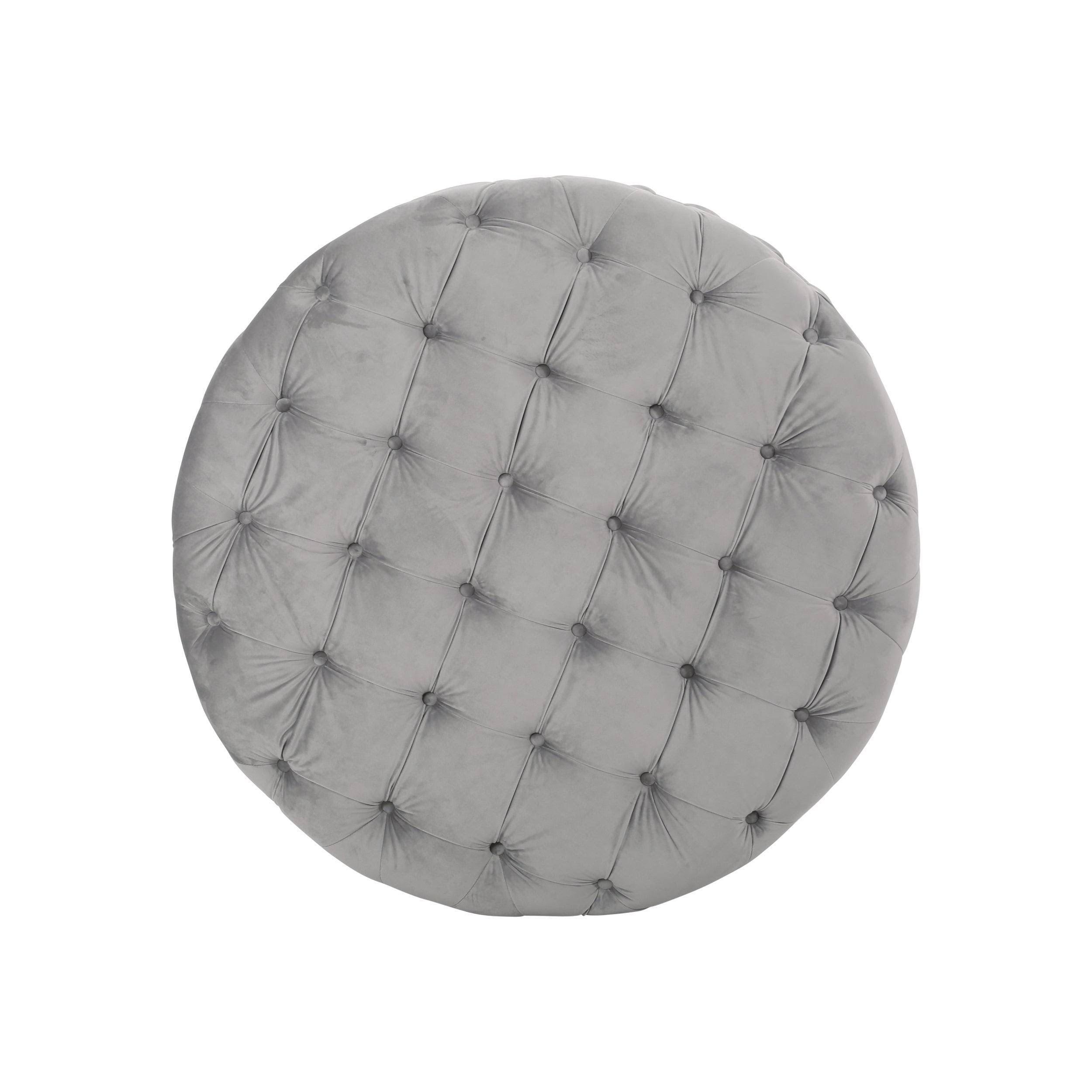 Gray Round Tufted Velvet Ottoman U721957