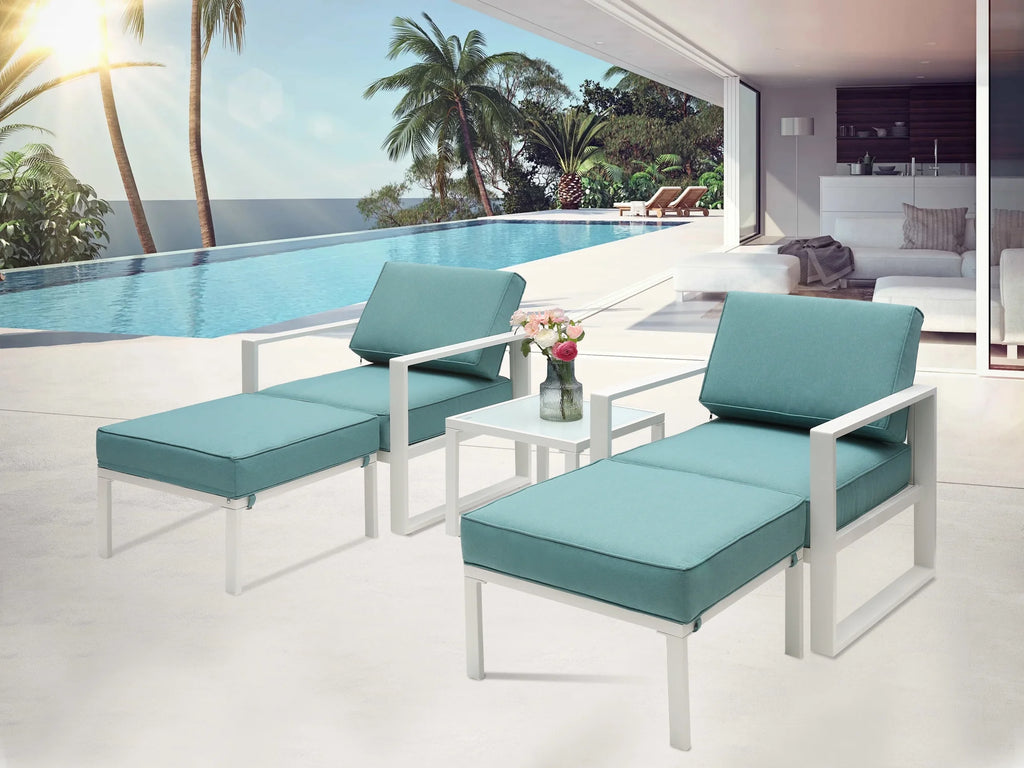 5 Pcs Patio Furniture Set Aluminum Frame Outdoor Sectional Sofa with Ottomans and Coffee, White P538