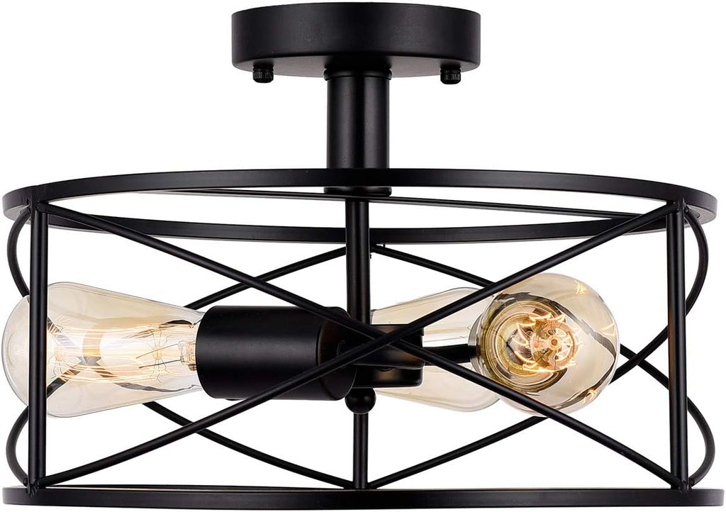 Industrial 3-Light Semi-Flush Mount Ceiling Light with Metal Cage (Brushed Nickel) W470164