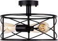 Industrial 3-Light Semi-Flush Mount Ceiling Light with Metal Cage (Brushed Nickel) W470164