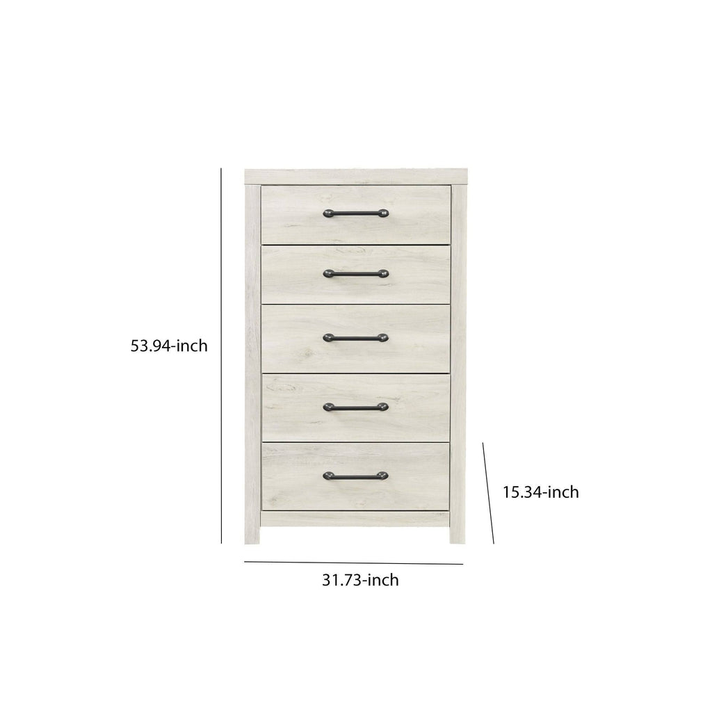 White 5 Drawer Wooden Chest with Metal Bar Handles X38956