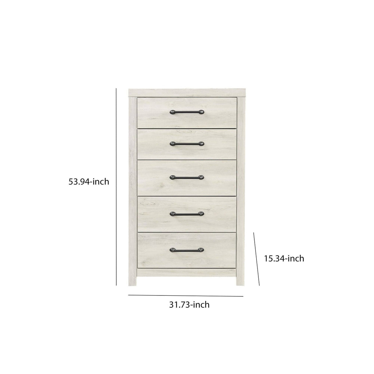 White 5 Drawer Wooden Chest with Metal Bar Handles X38956