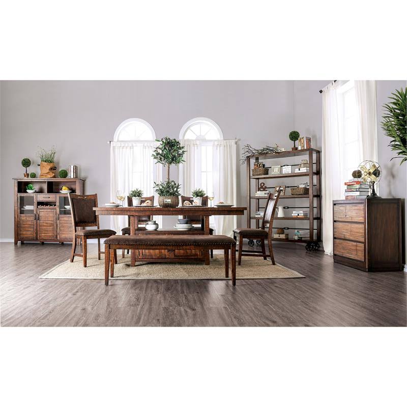 Solid Wood Nailhead Trim Bench in Dark Oak D60053