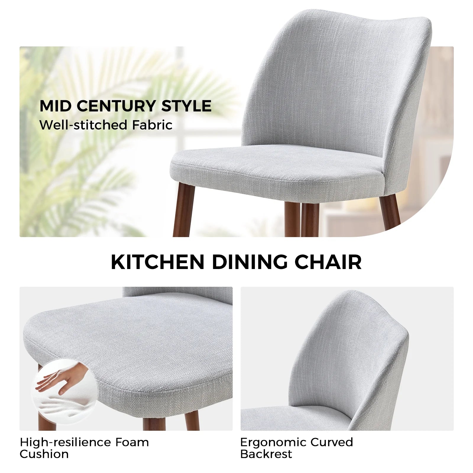 Gray Fabric Upholstered Dining Chairs Set of 2 S5742