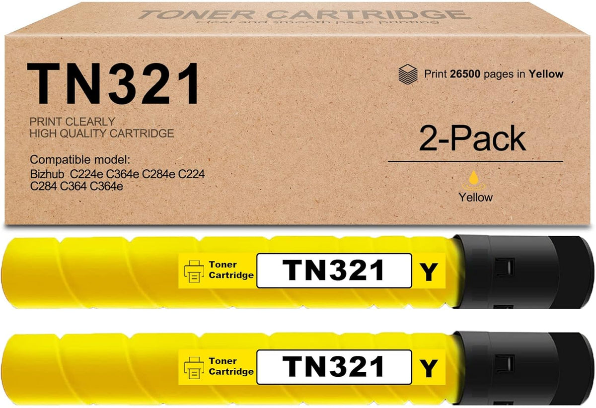 Yellow 2 Packs Compatible Toner Cartridge TN321 for Bizhub C224e C364e C284e C224 C284 C364 C364e Printer L204040