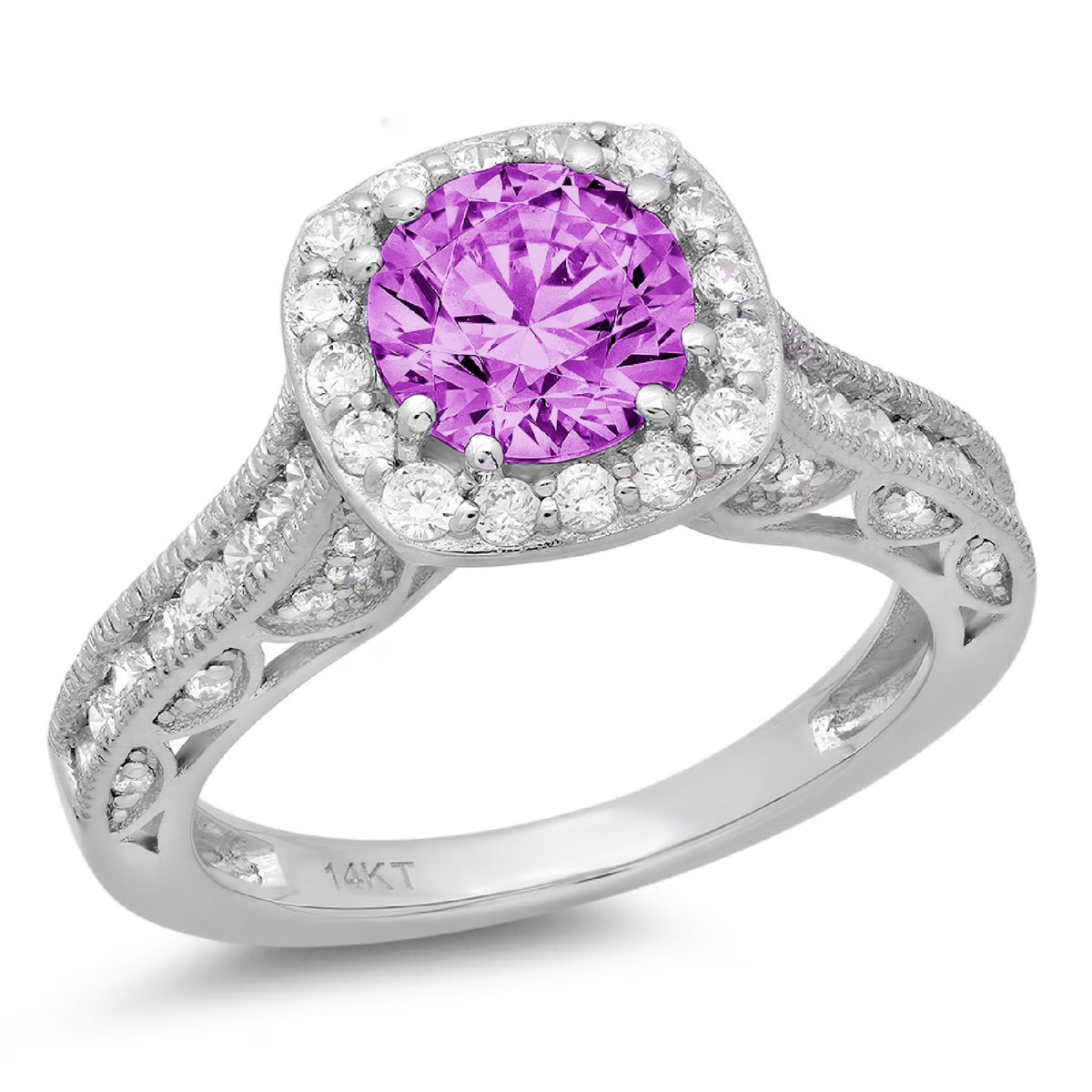 18k White Gold Simulated Alexandrite Halo Ring G17245