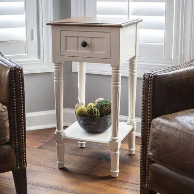 White/Medium Brown End Table Storage Q4459