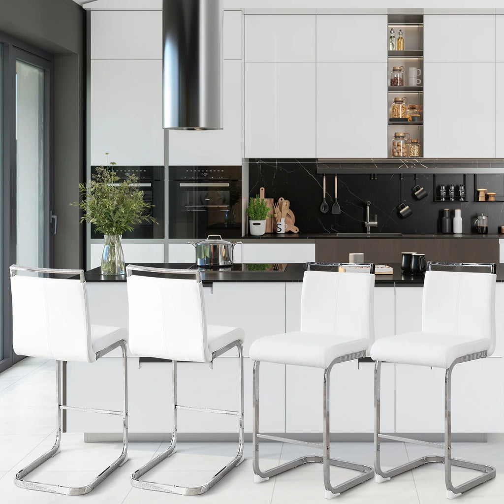 White Leather Counter Height Bar Stools Set of 2 I7621