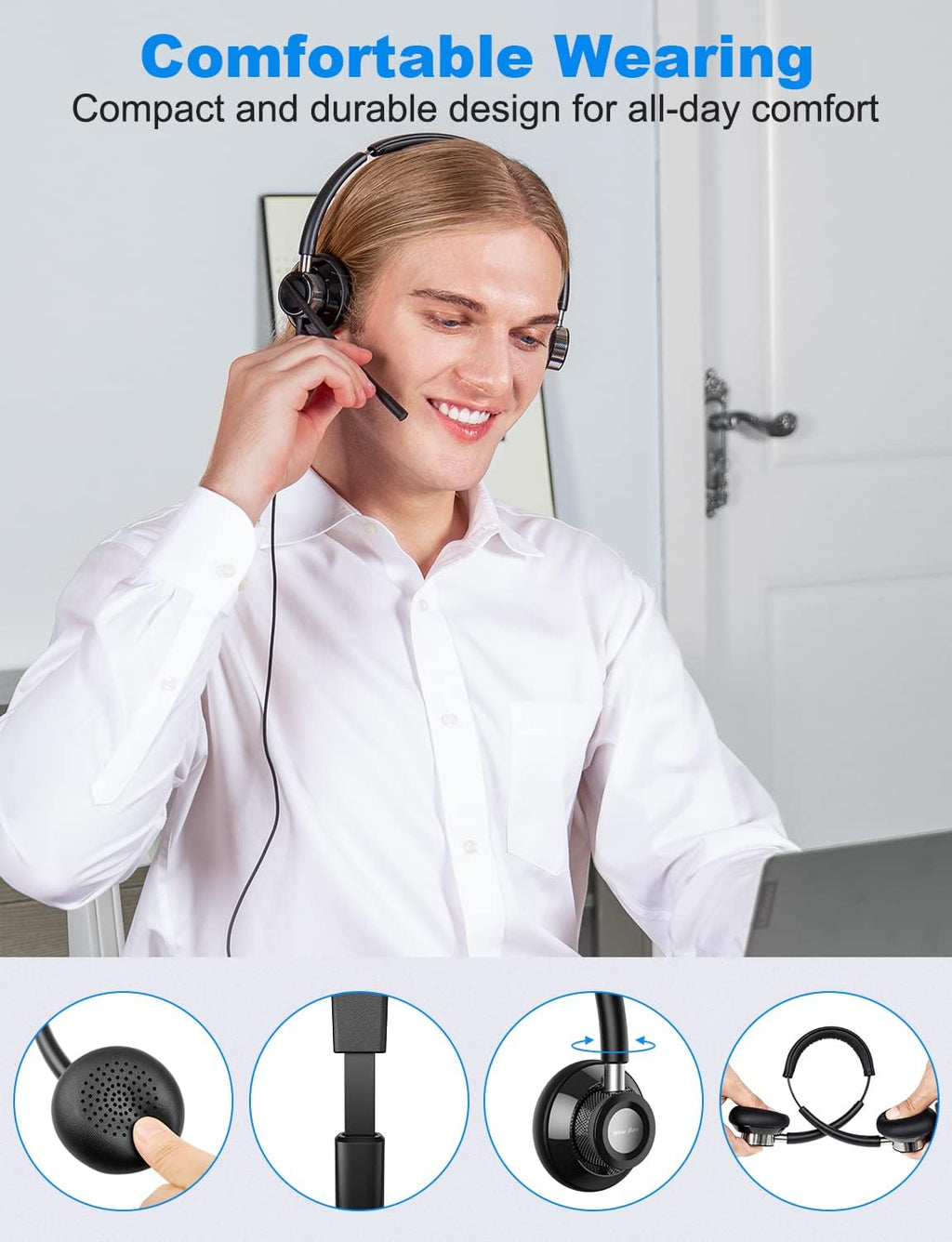 USB Headset with Microphone, Wired, Pack of 2 S856428