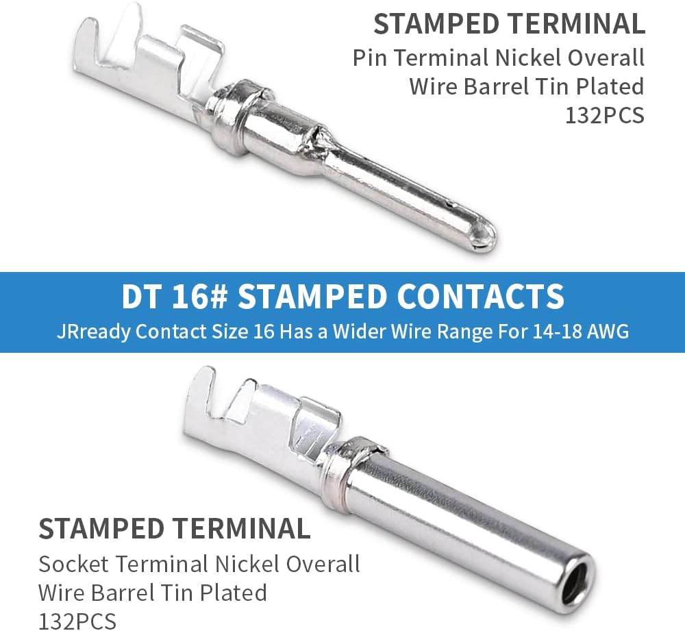 DEUTSCH DT Connector Kit, 12 Sets 2 Pin Connector, 132 Sets Size 16 Stamped Formed Contacts, Wedgelock & Pin Extraction Tools N34815