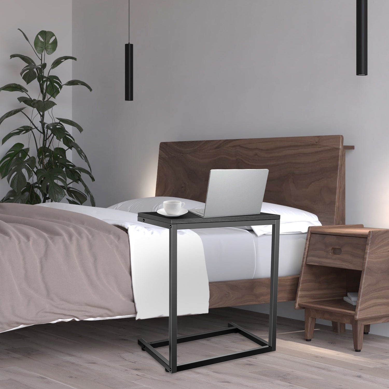 C Shaped Sofa Side End Table with Hardwood Surface, Black A514436