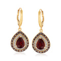 2.60 Carat Garnet and .20 ct. t.w. Red and White Diamond Drop Earrings in 18kt Gold Over Sterling C921245