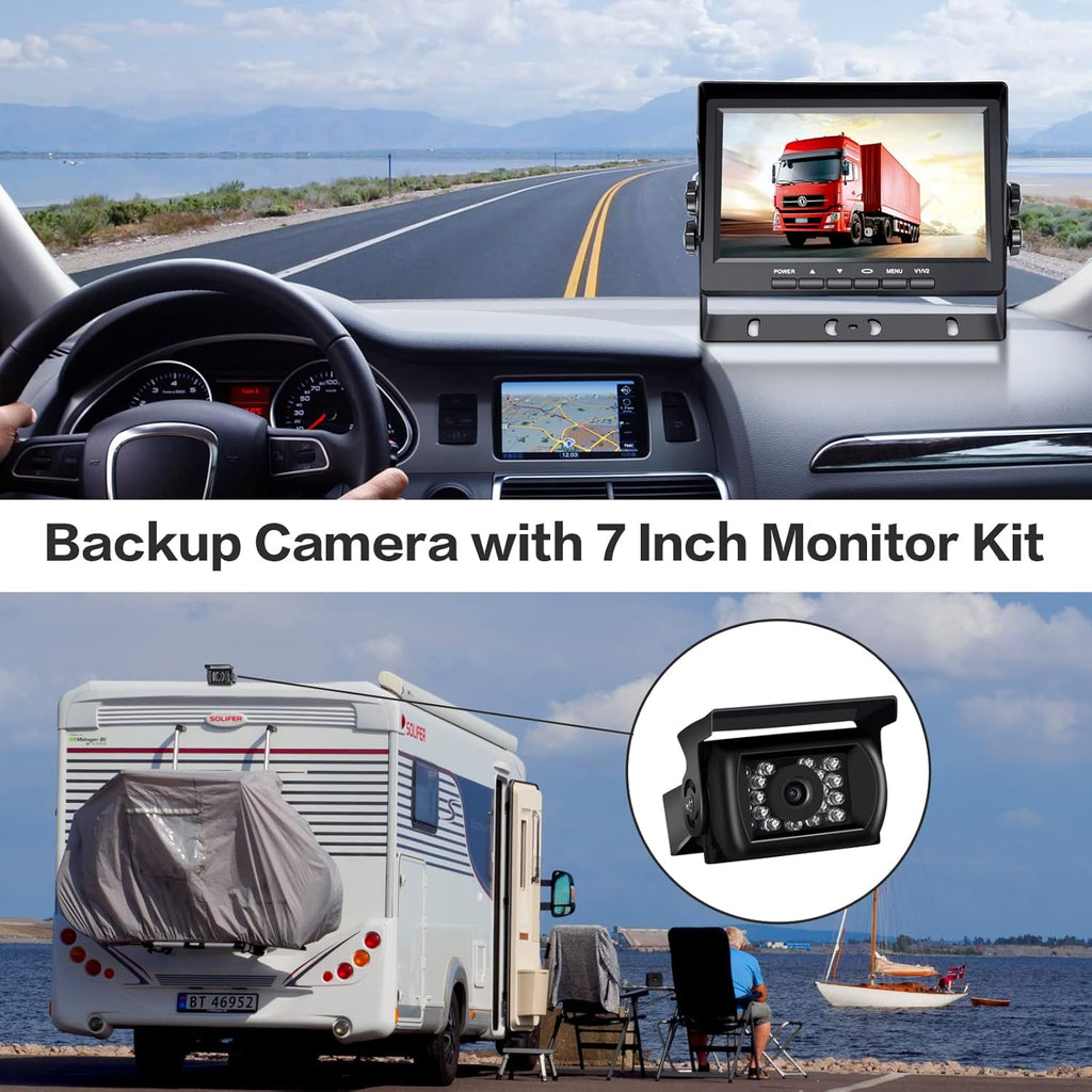 RV Backup Camera with 7 Inch Monitor Kit 18 IR LED Rear View Camera Q257075
