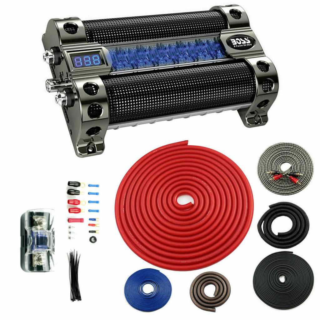 8 Farad LED Digital Car Capacitor with 4 Gauge Wiring Kit R753