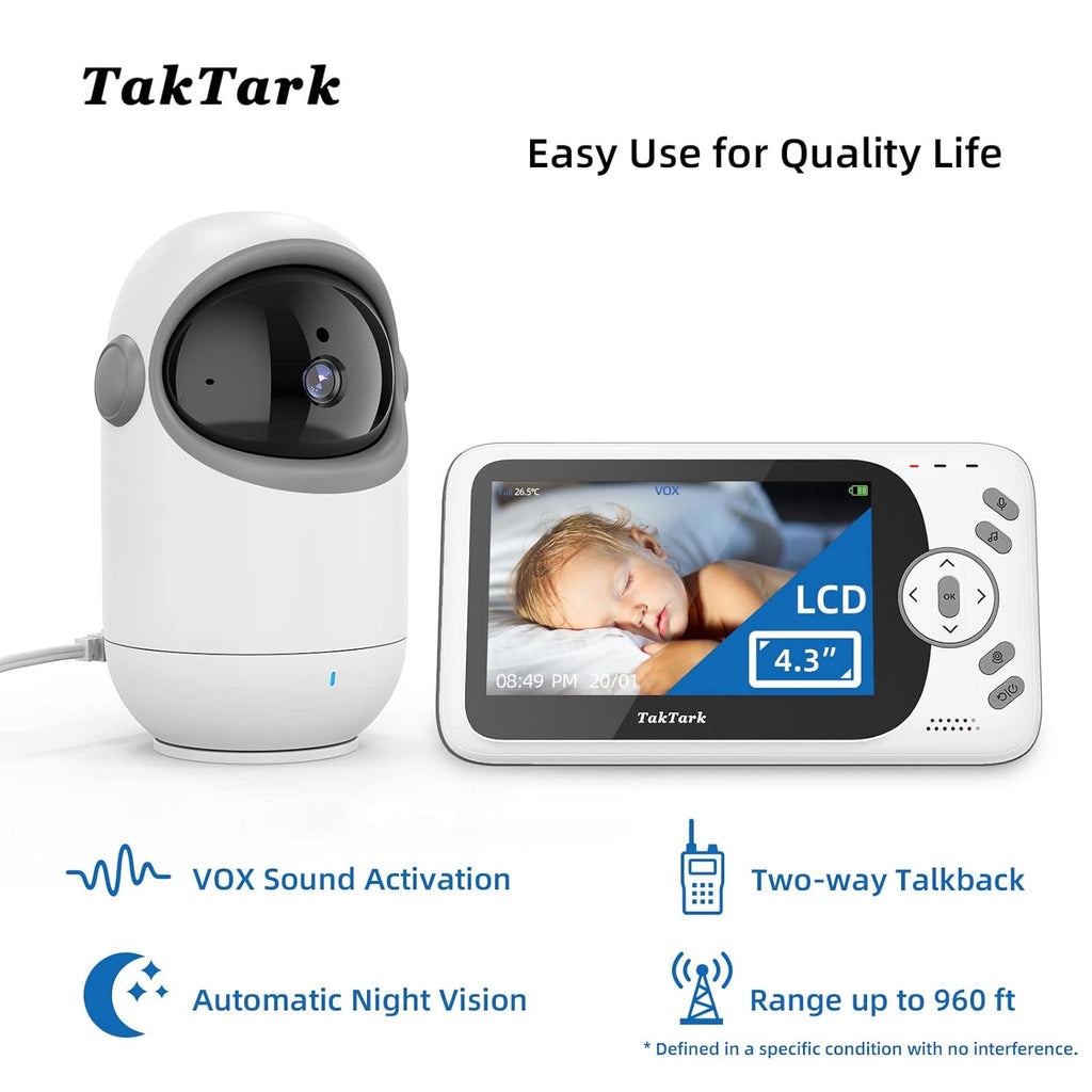 4.3" Video Baby Monitor with Camera and Audio, No WiFi, Night Vision, Two-Way Audio, Remote Pan Tilt G5631
