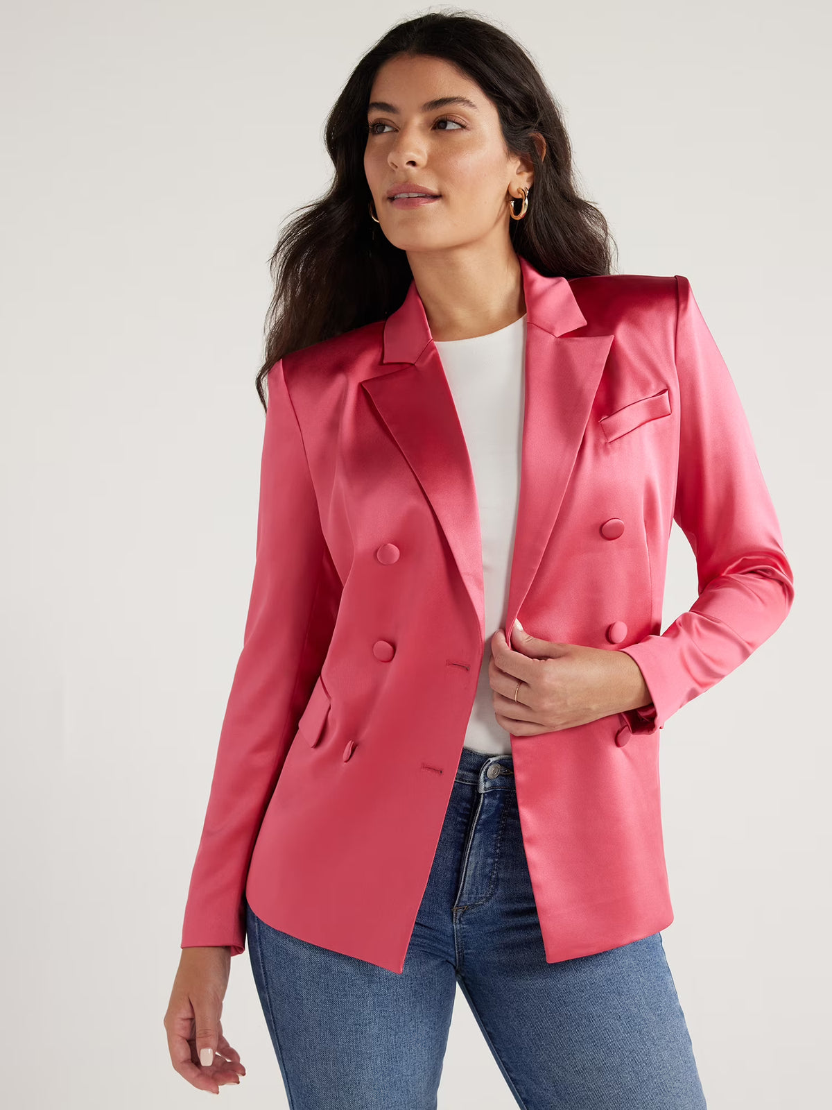 Stretch Satin Double Breasted Blazer G35500