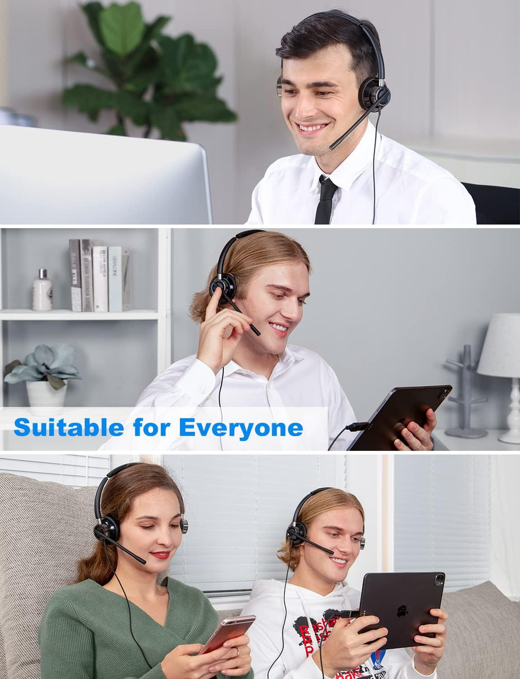 USB Headset with Microphone, Wired, Pack of 2 S856428