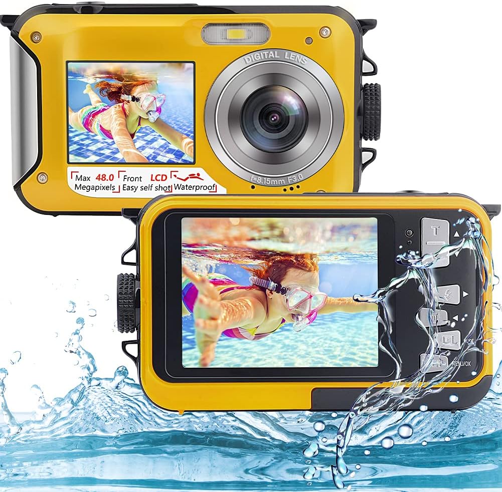 Underwater Camera Full HD 2.7K 48MP Waterproof Camera Dual Screen Digital with 16X Digital Zoom Q183