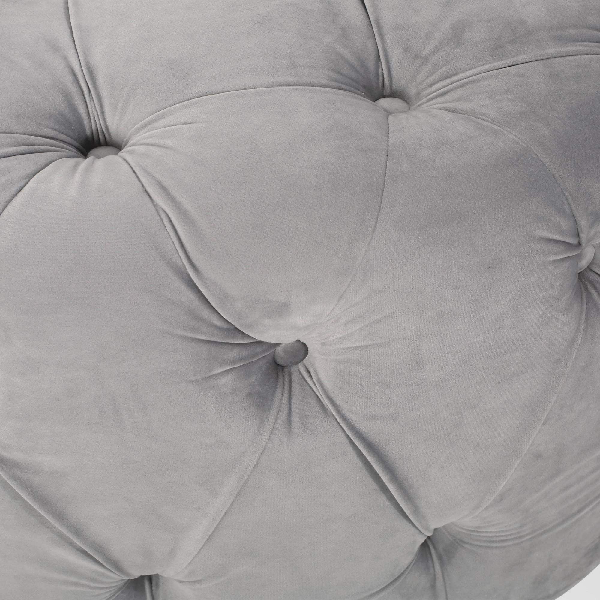 Gray Round Tufted Velvet Ottoman U721957